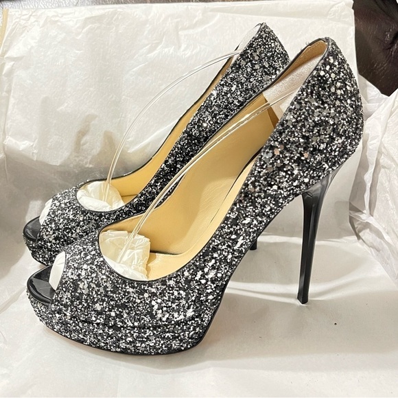 Jimmy Choo Dahlia black silver stone glitter Pumps remarkable Condition EU38.5